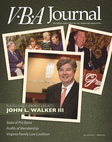 VBA Journal Spring 2014 cover features John L. Walker III