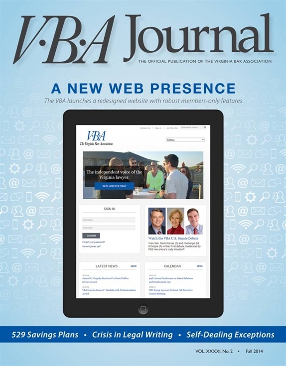 VBA Journal fall 2014 cover features the redesigned website